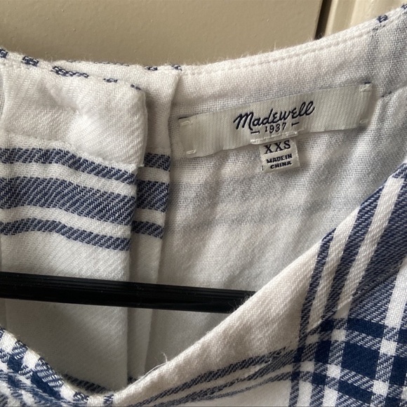 Madewell Industry Button Back Top Blue White Plaid High Low, Size XXS - Picture 2 of 6
